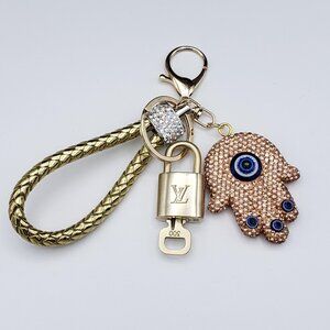 Authentic Louis Vuitton Lock & Key with unbranded Evil Eye Bagcharm 011526